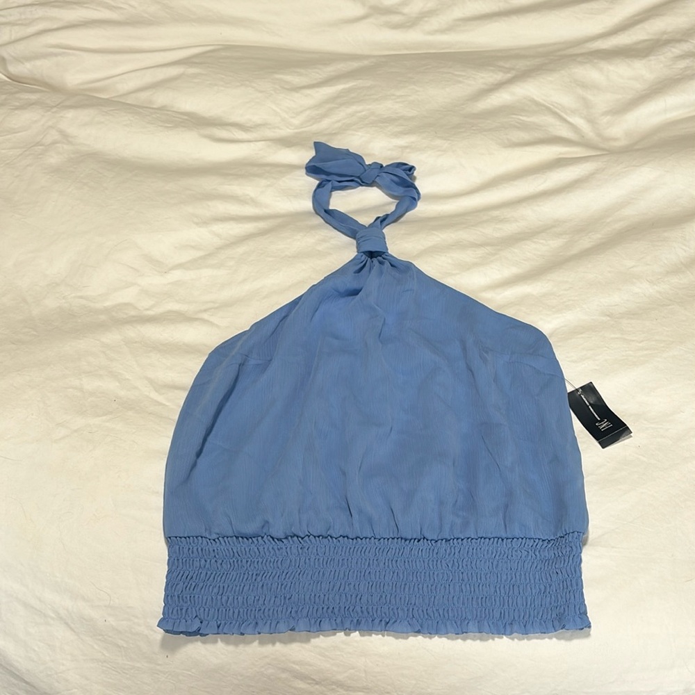 NWT INC Peri Blue Detail Halter Neck Top